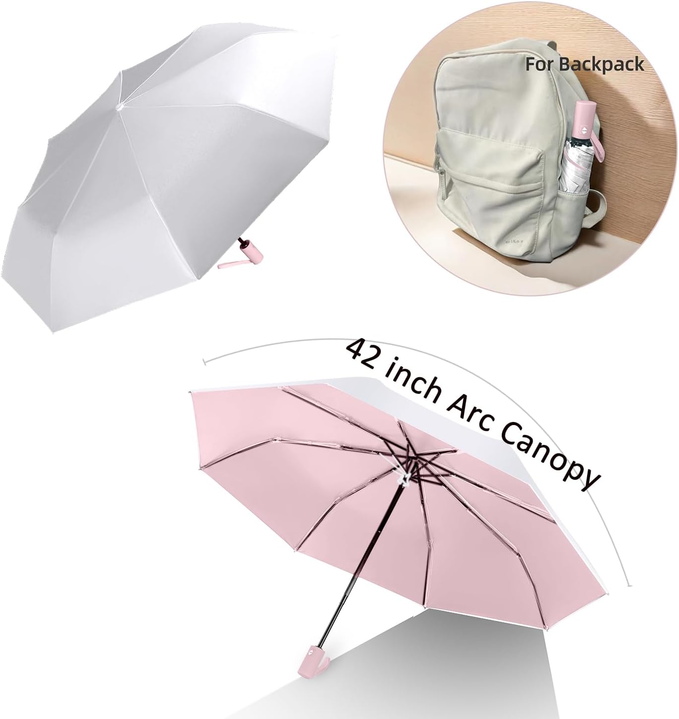 BAODINI Small UV Protection Travel Umbrella Compact for Rain and Sun UPF 50+ 41 inch Portable Umbrella for Women and Men