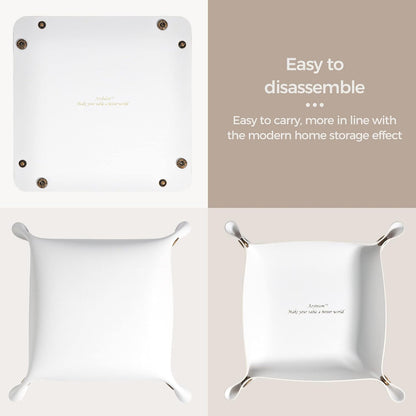 Leather Valet Tray, Premium Catchall Trays, Jewelry Trays, Decorative Desk Organizer,Folding Travel Organizer,Office/Home Organization Trays (Large Medium and Small, 3PCS)(White)