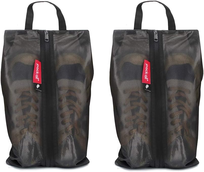 pack all Shoe Bag for Travel, Water-Resistant Shoe Pouch for Gym, Odor-Resistant Soccer Cleats Bag for Sport (Black, 2-Pack)