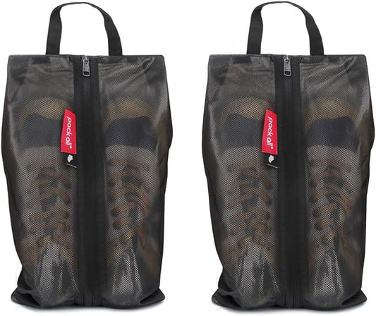 pack all Shoe Bag for Travel, Water-Resistant Shoe Pouch for Gym, Odor-Resistant Soccer Cleats Bag for Sport (Black, 2-Pack)