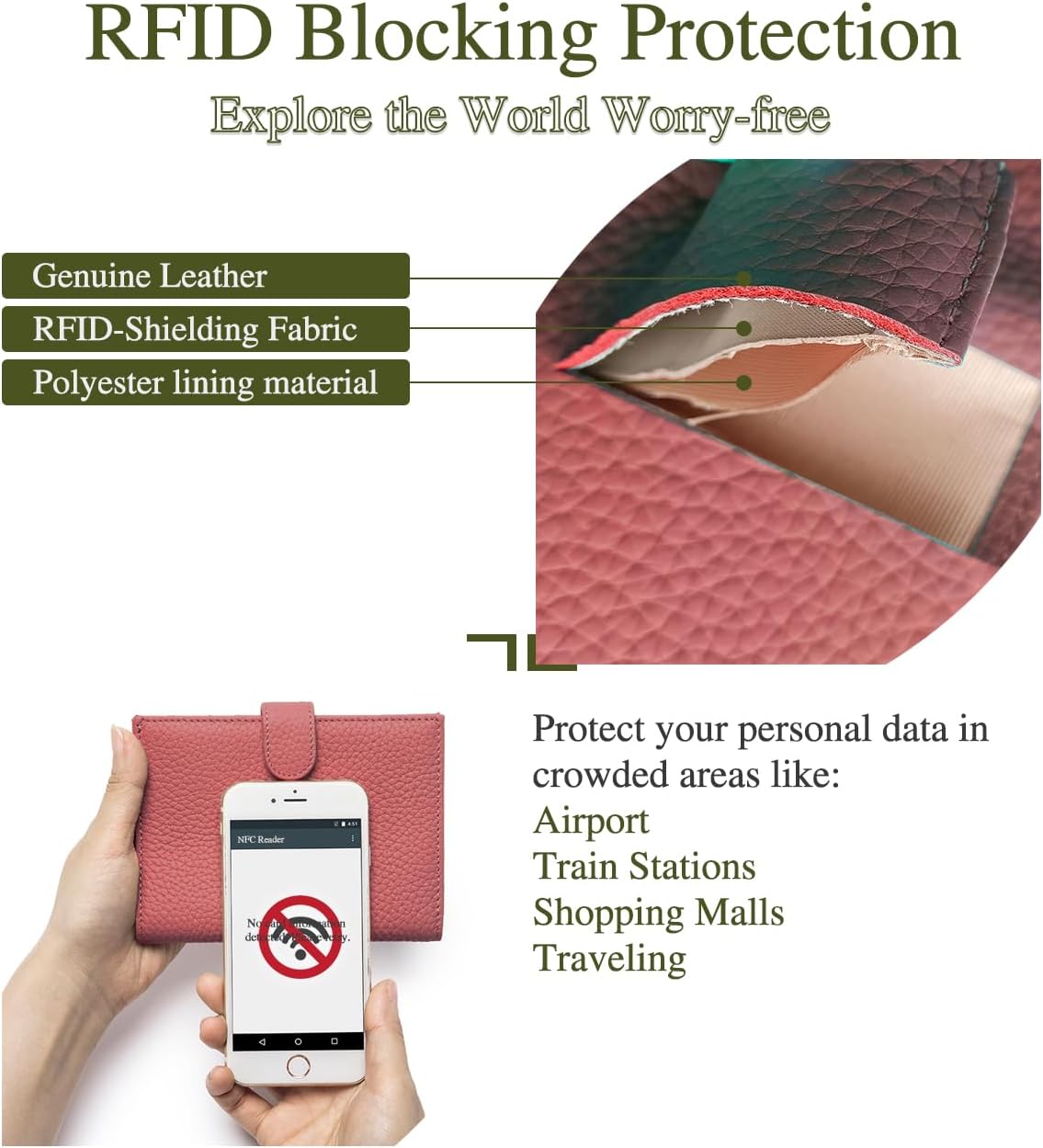Slim RFID Passport Wallet for Women – Leather Travel Passport Holder for Men with Passport Slot & Card Slots, Zippered Coin Pocket & Cash Holder Travel Organizer Brick Red