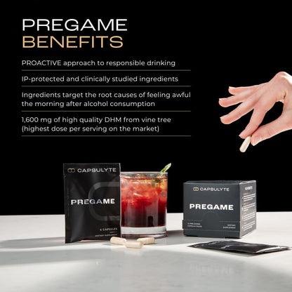 Pregame | Prevent Feeling Awful After Drinking | Alcohol Aid and Liver Health | Doctor Formulated | DHM, N-Acetyl Cysteine NAC, Milk Thistle | Box of 14 Packets (56 Capsules)