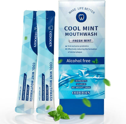 Travel Size MouthWash Packets - TSA Approved Travel Porable mouthwash, Alcohol Free, Natural Ingredients for Bad Breath,Oral Care Treatments (0.41 Fl OZ (Pack of 20))