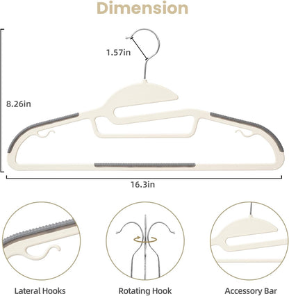 BAGAIL Plastic Hangers 50 Pack with Non-Slip Design,0.2 Inches Thick, 360°Swivel Hook Space Saving Organizer for Bedroom Closet,Shirts,Pants(Beige- S Shaped)