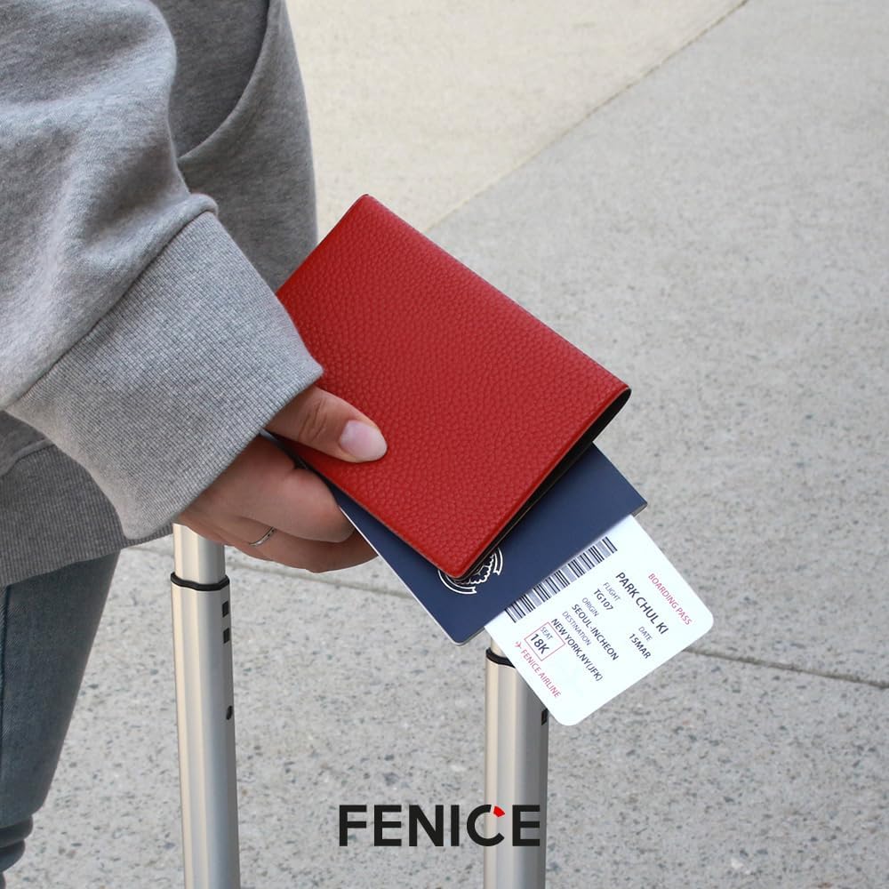 Fenice Classic Passport Cover Holder Wallet Case for Travel Essential RFID Blocking Vegan Leather Waterproof (BLACK)