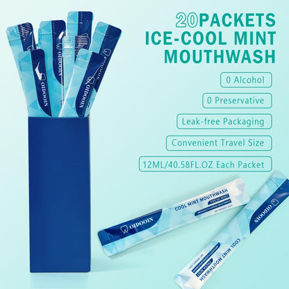 Travel Size MouthWash Packets - TSA Approved Travel Porable mouthwash, Alcohol Free, Natural Ingredients for Bad Breath,Oral Care Treatments (0.41 Fl OZ (Pack of 20))