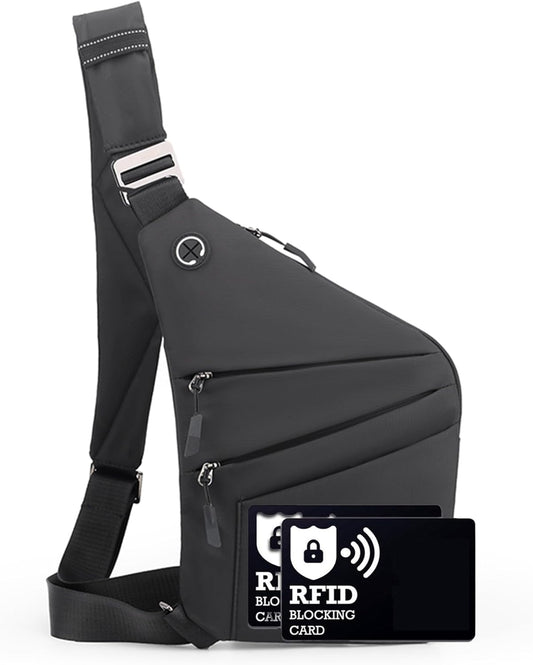 Anti Theft Crossbody Bags for Women Men, Multi-Pocket Shoulder Bag, Slim Sling Bags with 2 RFID Blocking Card
