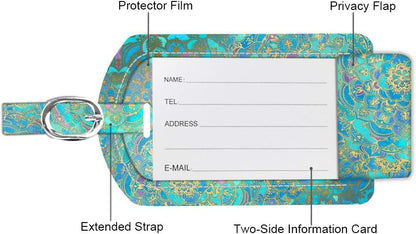 FINTIE 2 Pack Luggage Tags, Leather Name ID Labels with Privacy Cover for Travel Bag Suitcase, Theme - Shades of Blue