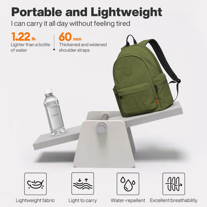 mixi Outdoor Lightweight Backpack Casual Carry On Laptop Backpack Travel Bookbag for Women Men, Water Resistant Durable Small Hiking Bag for Camping Weekender Sports College Work, 15 Inch Jungle Green