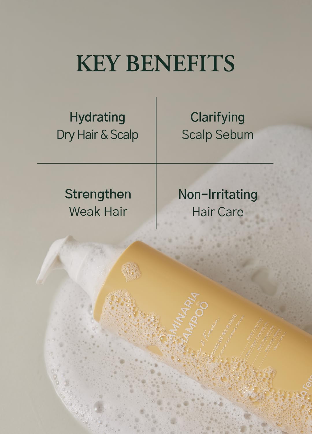 laferme Laminaria Shampoo with Organic Ingredient, Korean Clarifying Shampoo, Hydrating for Dry Hair, Strengthening for Weak Hair, Sulfate & Paraben free, For Women & Men (16.9 FL. OZ., White Musk)