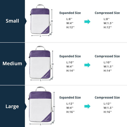 Compression Packing Cubes 6 Set, Compressible Space-Saving Packing Cubes for Travel - Compression Bags, Luggage Organizer, Travel Essentials for Women, Purple