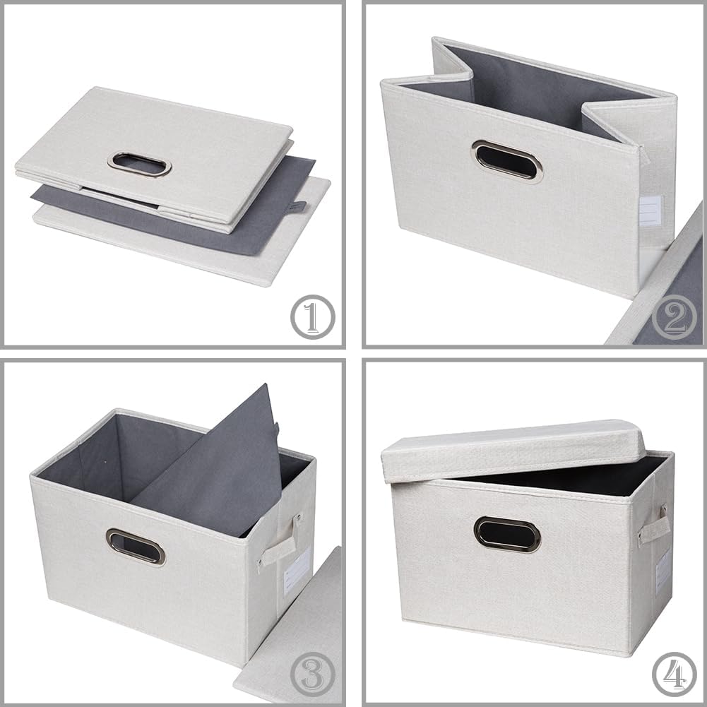 PRANDOM Large Collapsible Storage Bin with Lid [1-Pack] Fabric Foldable Storage Box Organizer Container Basket Cube with Cover for Home Bedroom Closet Office Beige (17.3x11.8x11.8)