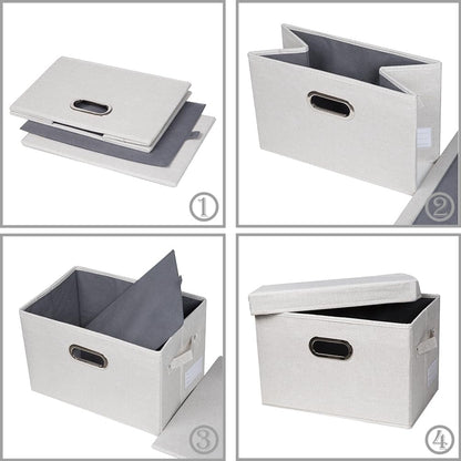 PRANDOM Collapsible Storage Bin with Lid [5-Pack] Fabric Foldable Storage Box Organizer Container Basket Cube with Cover for Home Bedroom Closet Office Beige(15.3x10x9.7)