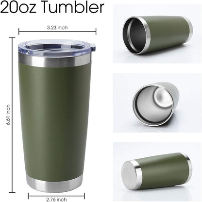 HASLE OUTFITTERS 20oz Tumblers Bulk Stainless Steel Cup with Lid Double Wall Vacuum Insulated Coffee Mug for Cold & Hot Drinks 8 Pack, Army Green