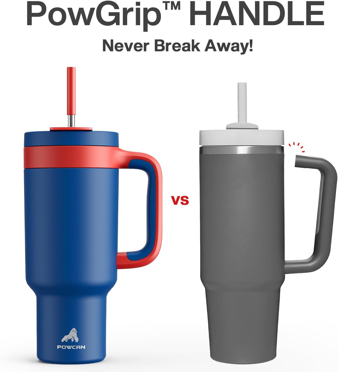 POWCAN 40 oz Tumbler with Handle, 2-in-1 Metal Straw and Sip Lid, Leakproof, Dishwasher Safe, Insulated Stainless Steel Travel Coffee Mug, Keeps Cold for 34 Hours, Fits in Car Cup Holder (Heroic)