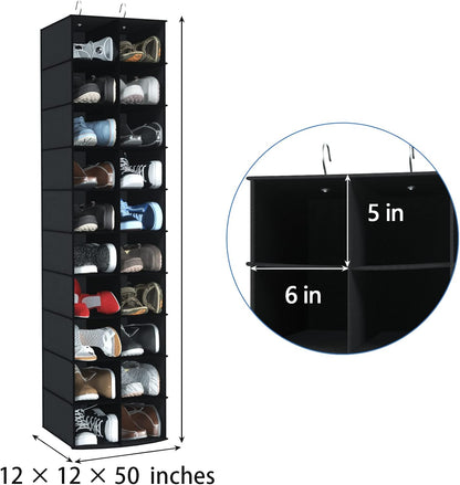 coastal rose Hanging Shoe Organizer for Closet, 20 Sections Hanging Closet Organizers and Storage Shelves, Space Saving Hanging Shoe Rack, Black, 12''W×12''Dx 50''H