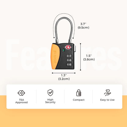 pack all TSA Approved Cable Luggage Locks, 3 Digit Combination Padlocks, Travel Lock for Suitcases & Bag, Alloy Body, Travel Accessories (1 Pack)（Orange）