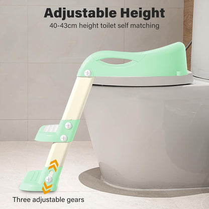Potty Training Seat with Step Stool Ladder, Adjustable Foldable Potty Seat for Toilet with Anti-Slip Pads Ladder for Kids Boys Girls Toddlers - Green