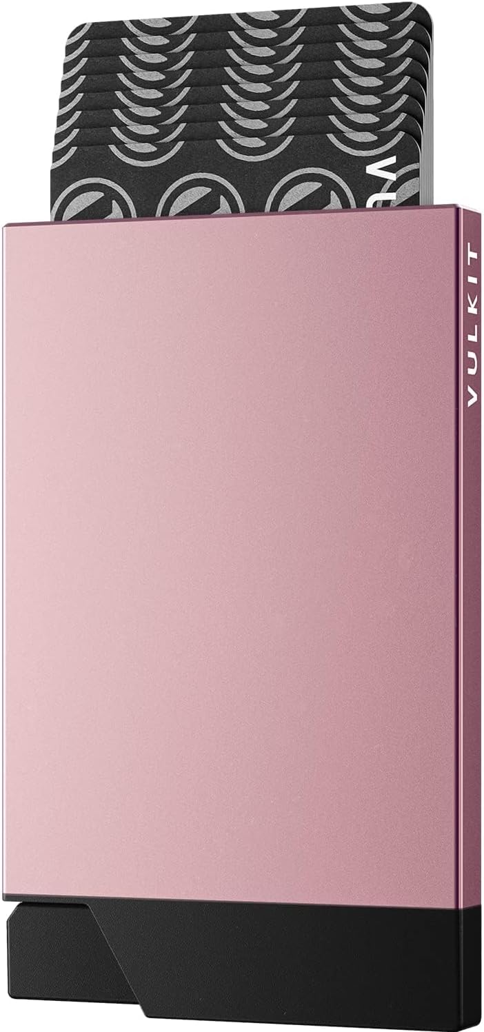 VULKIT Pop up Card Holder Minimalist Credit Card Holder RFID Blocking Slim Metal Card Case for Men or Women(Rose Gold)