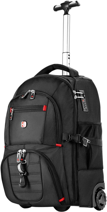 star cloud 21x14x9 Rolling Backpack with Wheels - Water-Resistant, 17.3" Laptop Compartment, Ideal Carry-On for Overnight Travel, College, Work - Wheeled Business Backpack for Adults