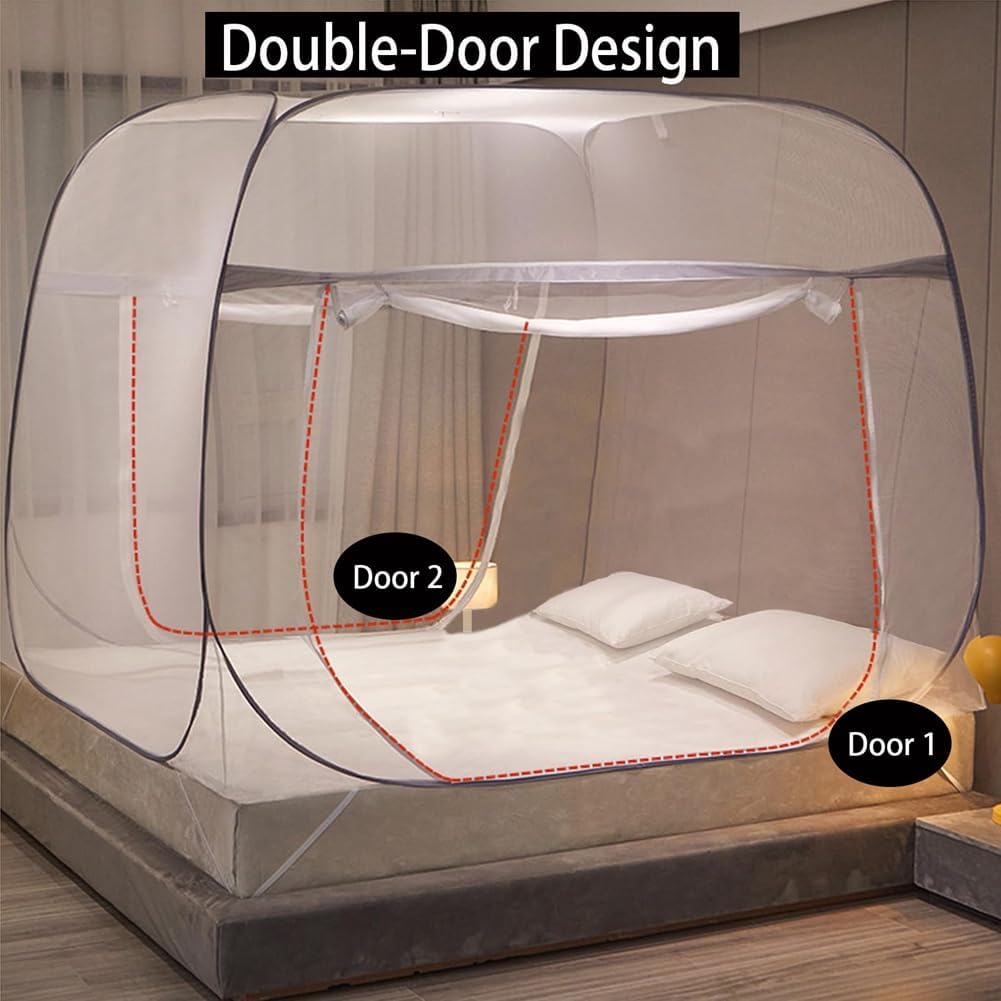Pop-Up Mosquito Net Tent for Beds Portable Folding Canopy with Net Bottom, Fits Twin to King Size 79x71x59inch, Easy Install Wash for Baby Adults, Indoor Outdoor Use (Gray-King Bed)