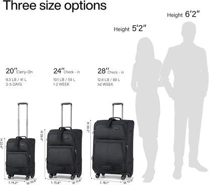 Hanke 20 Inch Softside Expandable Carry On Luggage with Spinner Wheels, Rolling Suitcase Travel Luggage with TSA Approved Luggage,Black