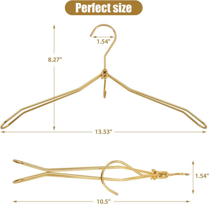 VWV 10P Gold Hanger, 15.35 Inch Fashion Metal Folding Clothes Hanger, Lightweight and Sturdy Folding Clothes Hanger Perfect for Hotels, Traveling, Camping, etc.