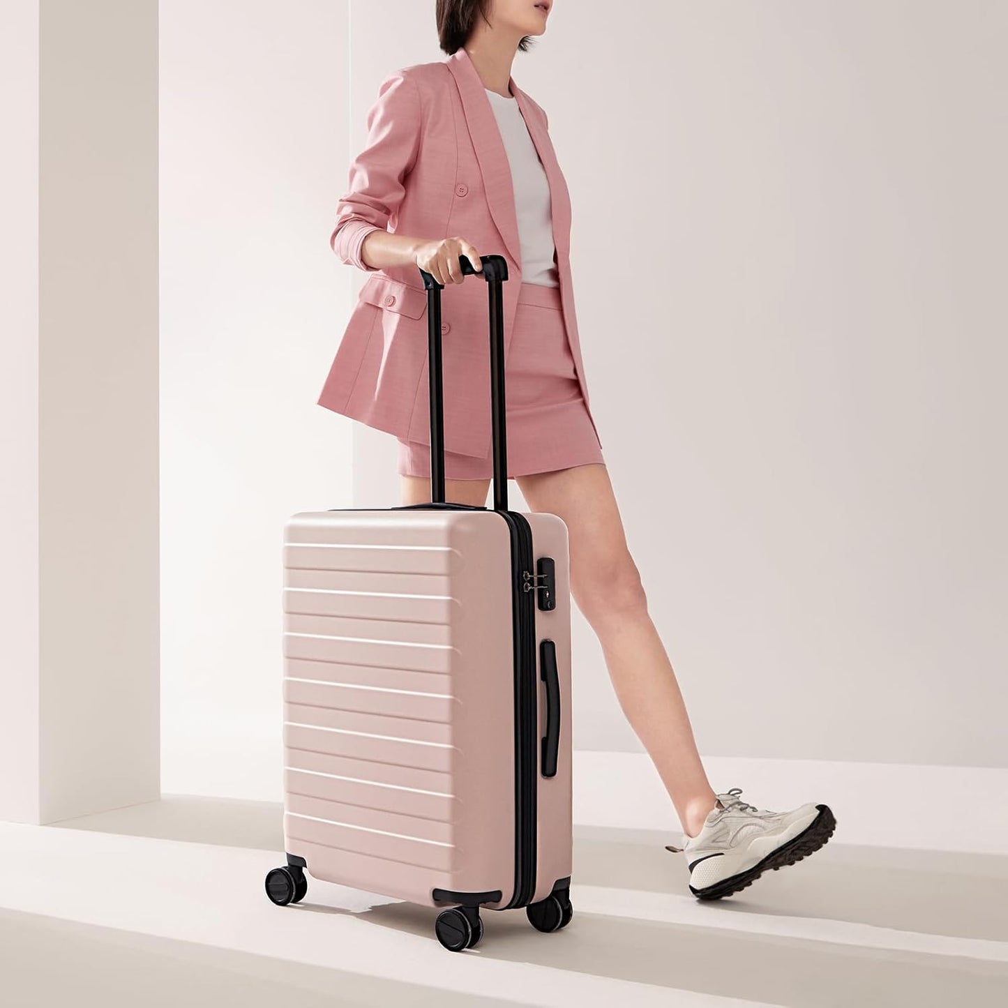 Carry on Luggage 22 X 14 X 9 Airline Approved, 20 Inch Luggage for 3-5 Days Travel, Double Spinner Wheels, 100% Hardshell PC, TSA Lock (04-Pink (Basic), Checked 24-Inch)