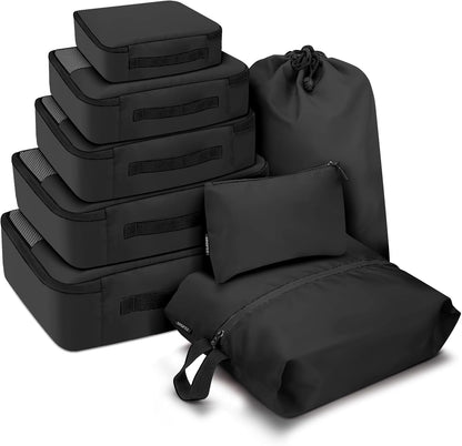 8 PCS Compression Packing Cubes for Travel Women, Compression Organizer for Luggage Space Saving Travel Essentials and Carry on, Luggage Organizer Bags for Suitcase - Black