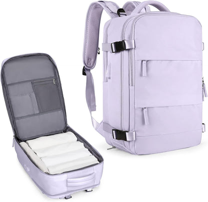 coowoz Large Travel Backpack For Women Men,Carry On Flight Approved,Hiking Waterproof Outdoor Sports Rucksack Casual Daypack Fit 15.6 Inch Laptop Shoes Compartment (Purple)