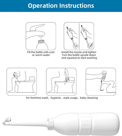 Hibbent Portable Bidet for Travel, Handheld Travel Bidet for Personal Hygiene Care, Personal Cleansing Use, Extended Nozzle, 21.8oz(620ml) , White