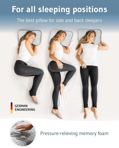 Travel pillow Re-Charge Intense with Activated Charcoal | Orthopedic cervical side sleeper pillow | Ergonomic memory foam against neck pain | Innovative Intense technology for deeper sleep