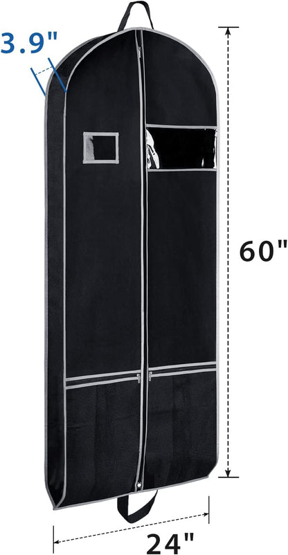 Zilink Long Garment Bags for Dresses Coat Bags for Travel and Storage 60 inches Gusseted Suit Cover Protector for with 2 Large Mesh Pockets and 2 Carry Handles for Suit Coat, Dress, Tuxedos Set of 2