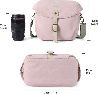 BAGSMART Camera Bag, SLR DSLR Canvas Crossbody Camera Case, Compact Camera Shoulder Bag with Rain Cover for Women and Men, Pink