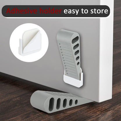 JQK Rubber Door Stopper Wedge, Grey 4 Pack Soft TPR Premium Door Stops for Bottom of Heavy Duty Door on Tile, Concrete, Carpet, Wooden Floor, DSB61-GY-P4