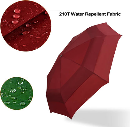 Lejorain Large Folding Golf Umbrella - Compact Mens Umbrellas Travel Rain and Windproof 54inch Collapsible Automatic Open Close Umbrella 210T Teflon Vented Double Canopy