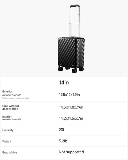 LUGGEX Luggage with Spinner Wheels, Polycarbonate Hard Shell Suitcase, Underseat 14 Inch, Shadow Black