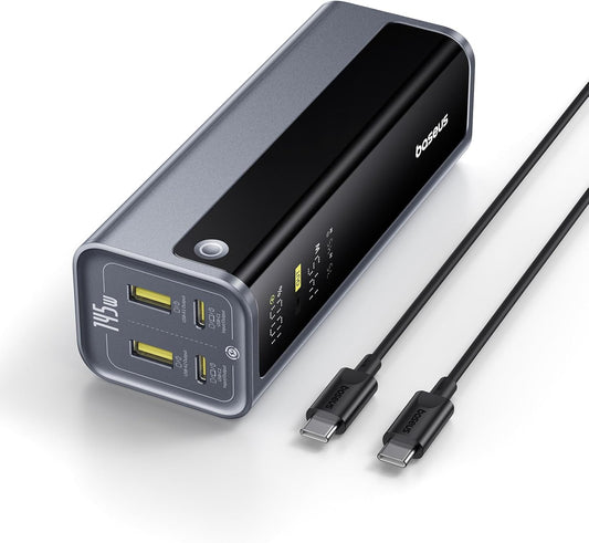 Baseus Laptop Power Bank, 20800mAh 145W Portable Charger USB C with 4 Ports, Digital Display, Travel Powerbank Fast Charging (77Wh) for MacBook, iPhone 16/15 Series, Samsung, Dell, Steam Deck etc.