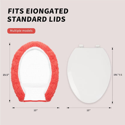 Microfiber Elongated Toilet Seat Cover 19.5"x 15" Machine Washable Solid Toilet Lid Cover Adjustable Rubber Backing Fits Most 18-19.5" L x 14-16" W Elongated Toilet Seat