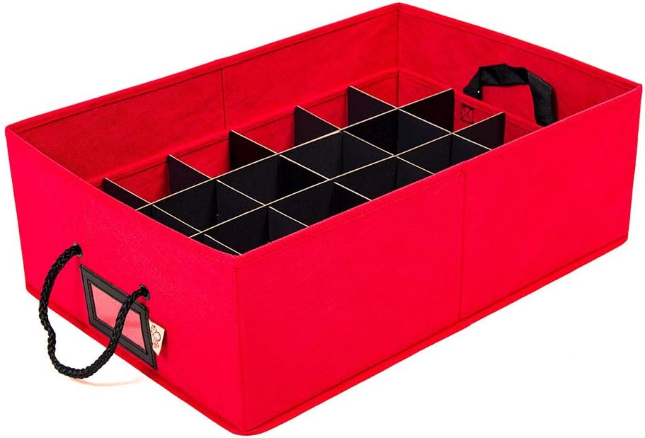 Santa's Bags [Christmas Ornament Storage Box with Dividers] - (Holds 48 Ornaments up to 3 Inches in Diameter) | Acid-Free Removable Trays with Separators | 2 Removable Trays