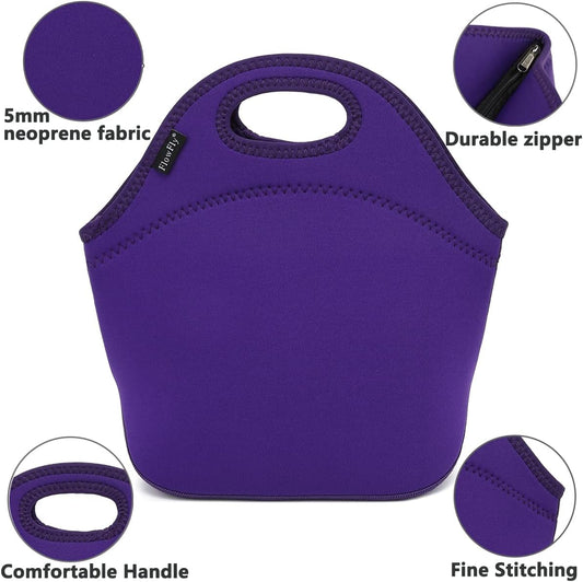 FlowFly Neoprene Kids Lunch box Insulated Soft Bag Mini Cooler Thermal Meal Tote Kit for Boys, Girls,Men,Women,School,Work, Office, Purple