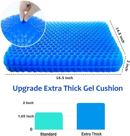 Gel Seat Cushion, Office Seat Cushion Chair Pads for Office Home Car Wheelchair Long Trips - Extra Thick Gel Cushion for Pressure Sores, Tailbone, Back, Sciatica Pain Relief (Extra Thick, Blue)
