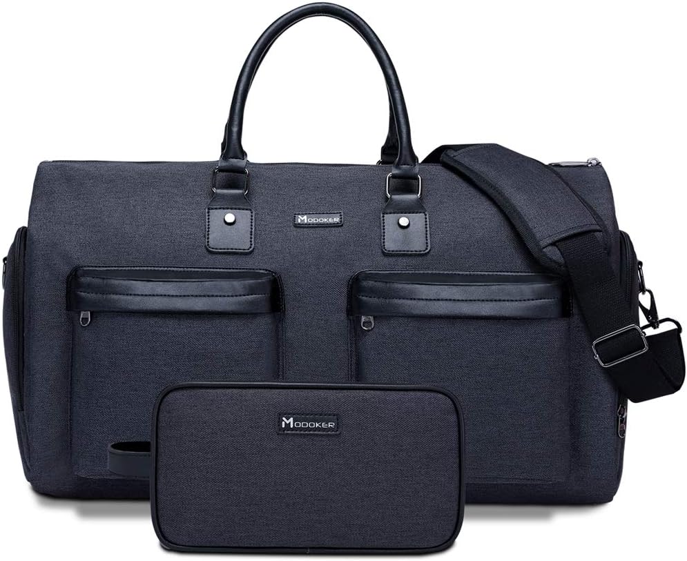 Modoker Convertible Garment Bag with Toiletry Bag, Carry On Garment Duffel Bag for Men Women Travel, Multi-Function Suit Bag 2 in 1 Hanging Suitcase, Black