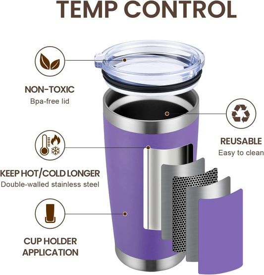 MEWAY 20oz Tumbler 4 Pack Double Wall Vacuum Insulated Travel Mug Bulk, Stainless Steel Tumblers with Lid and Straw, Durable Powder Coated Coffee Cups for Cold & Hot Drinks (Purple, 4)