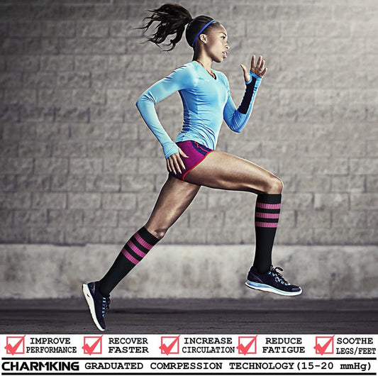CHARMKING Compression Socks for Women & Men Circulation (3 Pairs) 15-20 mmHg is Best Support for Athletic Running Cycling