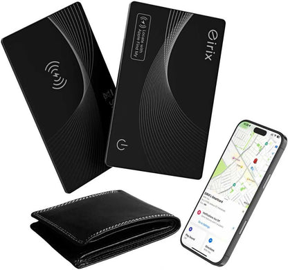 2025[Apple MFi Certified] eirix Air Tags Wallet Tracker Card Work with Apple Find My (iOS Only), Rechargeable Airtag GPS Tracker Item Locator Thin Finder for Wallet, Keys, Luggage, Bags (Black 2Pack)
