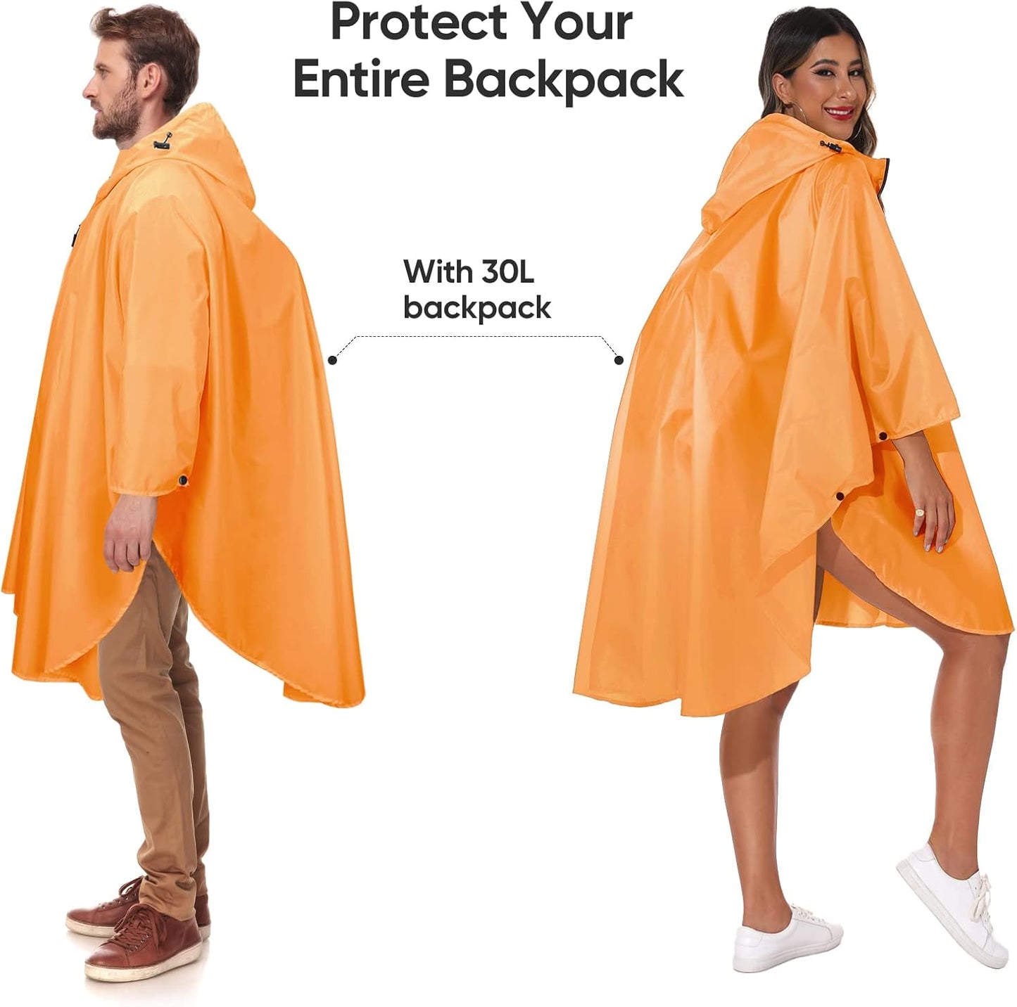 PTEROMY Hooded Rain Poncho for Adult with Pocket and Zipper, Waterproof Lightweight Raincoat for Men and Women