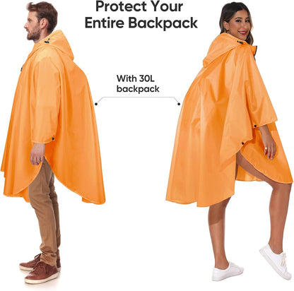 PTEROMY Hooded Rain Poncho for Adult with Pocket and Zipper, Waterproof Lightweight Raincoat for Men and Women