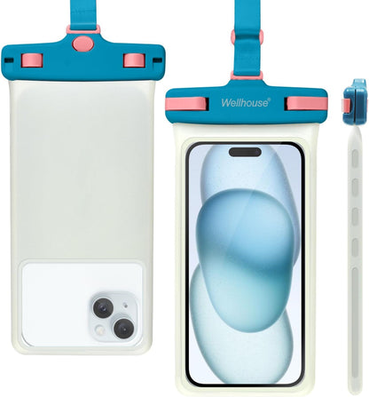 wellhouse Waterproof Phone Pouch, Waterproof Phone Case for iPhone 16 15 14 13 12 Pro Max XS Samsung, IPX8 3D Cellphone Dry Bag Beach Essentials (1 Pack - Luminous Blue7.0, 7 inch)