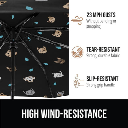 GORILLA GRIP Strong Stick Umbrella for Rain, Compact Travel One-Click Automatic Open Close, Lightweight, Portable, US Designed Reinforced Fiberglass Ribs, Wind Resistant, Easy Collapse, Cats Dogs